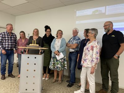 Tasman Environmental Trust's Board of Trustees with Sky Davies, Trust manager, at the organisatiion's 20th anniversary gathering