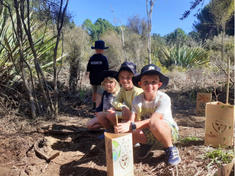 Brooklyn School students planting out at Stephens Bay.